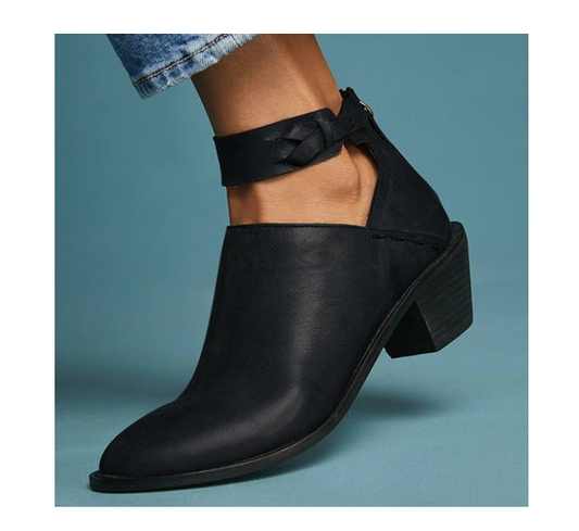Women Cut Out Booties Buckle Strap Back Zipper Leather Ankle Casual Boots Female Shoes Calzado Mujer