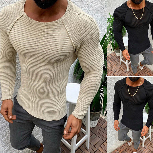 Slim-fit Long-sleeved Round Neck Knit Pullover Sweater Men