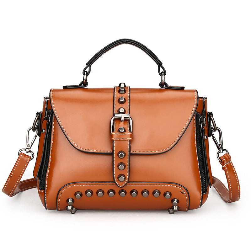Retro oil leather rivet handbags