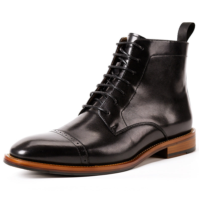 High-top Lace-up Men's Leather Boots Cowhide Men's Shoes Britis